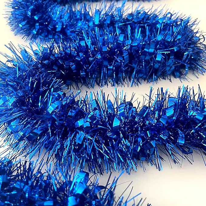 33Ft Christmas Tinsel Garland Shiny Thick Tinsel Xmas Tree Decorations Metallic Twist Foil Garland for New Year Parties Birthday Party Parade Floats Halloween Indoor Outdoor Supplies - Blue