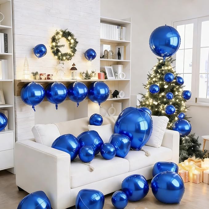 Biapian 12 Pcs Navy Blue Round Foil Balloons, 22" 18" 15" 10" 4D Round Ball Shape Balloon, Giant Dark Blue Metallic Balloons for Birthday Party Baby Shower Graduation Disco Prom Decorations Supplies
