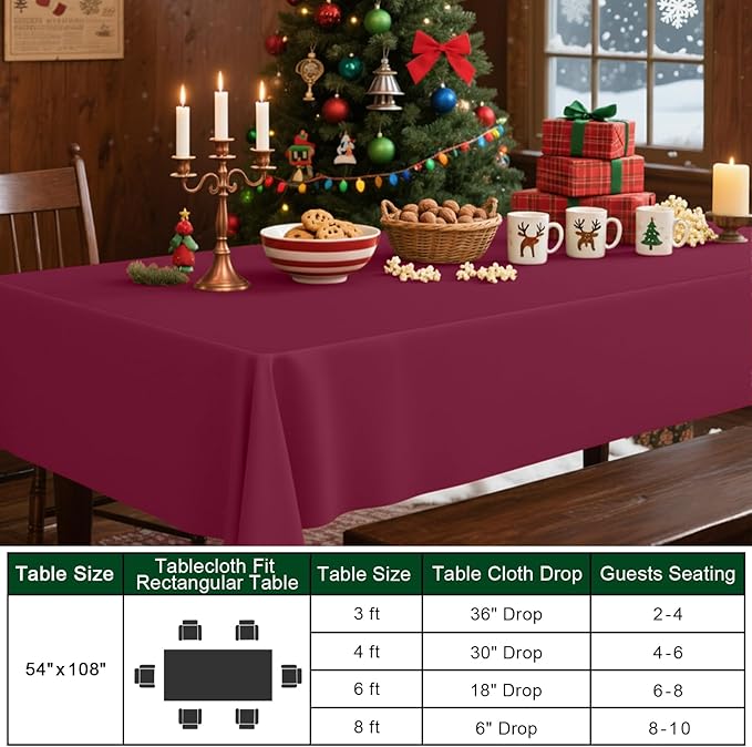 Smiry Disposable Table Cloth - 6 Pack, 54 x 108 Inch Waterproof Rectangle Tablecloths for Parties, Decorative Plastic Table Cover, Leakproof & Sturdy, Wine Red