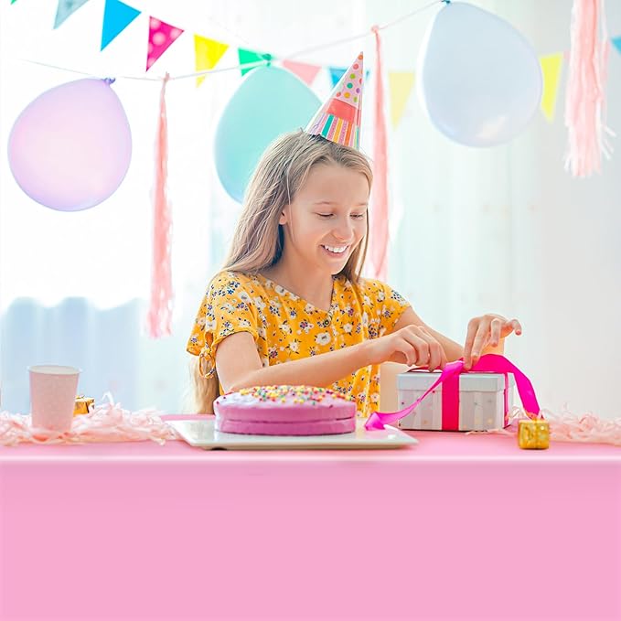 Hxezoc 3 Pack Pink Disposable Plastic Tablecloth, 54 x 108 Inches Waterproof Table Cover for Wedding Birthday Party Baby Shower Decorations Outdoor Indoor Party Supplies