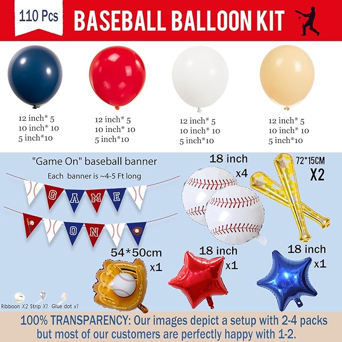 Baseball Birthday Party Decorations & with Red White Blue Nude balloon arch & Baseball Bat Gloves stars Foil balloons for Kids Fans Game Day sports Themed Rookie of the Year Party Decor Supplies