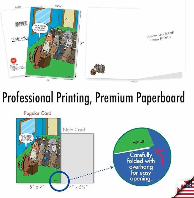 NobleWorks - 1 Funny Animal Card for Birthdays - Pet Cat and Dog Humor, Birthday Notecard with Envelope - Cat Question C3674BDG