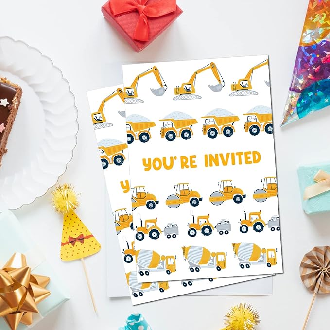 Soiceu Cute Construction 2nd Birthday Party Invitations with Envelopes Set of 20 Dump Truck Digger Construction 2 Years Old Second Birthday Party Invites for Boys