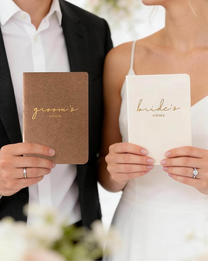 Vow Books for Bride and Groom, His and Hers Vow Books for Wedding-Soft Touch Gold Foil Engraving, Engagement | Wedding Essentials