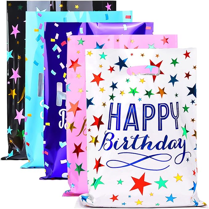 ZGORENDZ 30 Pcs Party Favor Bags for Kids Birthday Assorted Colors Goodie Gift Bags for Girls & Boys Birthday Party (6.7 * 9.7 inch)