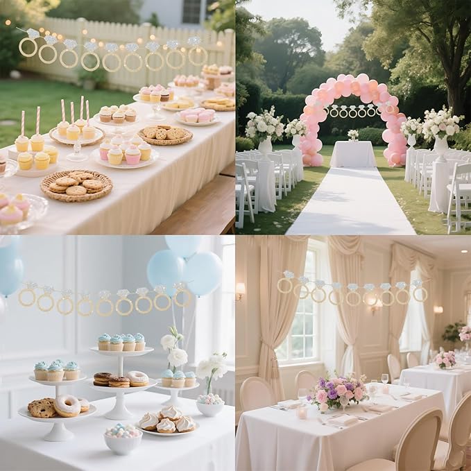 Ring Banner Bachelorette Party Decorations, Pre-Strung Bridal Shower Decorations, Glitter Engagement Party Decorations, Wedding Banner for Wedding Couples Shower Married Signs Backdrop