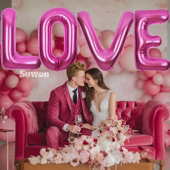 SUWEN 40 Inch Hot Pink Large M Letter Balloons Big Foil Helium Letter Balloons A-Z Jumbo Mylar Happy Birthday Party Decorations for Woman Anniversary Party Supplies