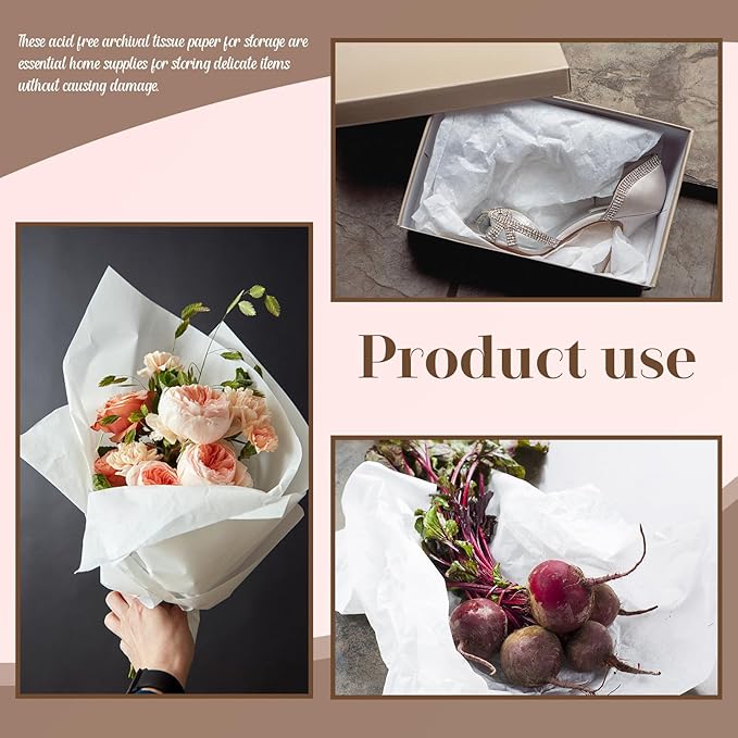 RYKOMO 200 Sheets 20 x 30 Inch Acid Free Tissue Paper for Storage, Unbuffered No Acid White Tissue Paper for Crafts for Gift Wrapping New Year Party Festival Mother's Day Decor and DIY