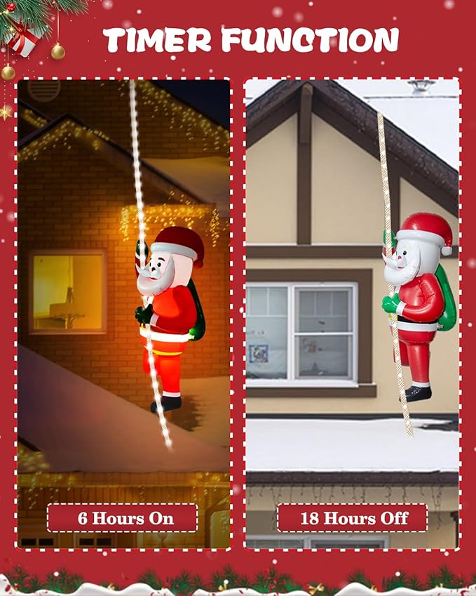 Christmas Inflatables Decorations Outdoor 9.8ft LED Xmas String Light with 2.7ft Luminous Santa Claus,LED Rope Hanging Lights Xmas Tree Decor for Window,Garden,Home,Indoor Decor Ornament Gifts