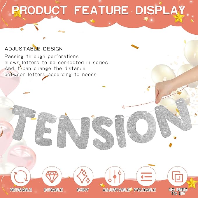 Retirement Banner Pre-Strung GOODBYE TENSION HELLO PENSION Banner Glitter Retirement Party Supplies Decorations for Women Men Office Home Decor (Silver)