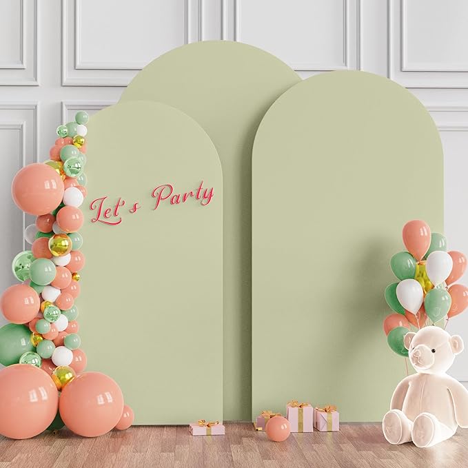 Wokceer Wedding Arch Backdrop Cover (7.2FT, 6.6FT, 6FT) Set of 3 Spandex Fitted Wedding Arch Stand Covers for Round Top Chiara Backdrop Stands Cover for Birthday Party Ceremony Decor Sage Green