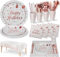 Birthday Party Tableware, 161 Pieces Rosegold Party Supplies, Party Dinnerware Sets Include Paper Plates Napkins Cups Silverware, for Shower Engagement Parties Decoration -20 Serves