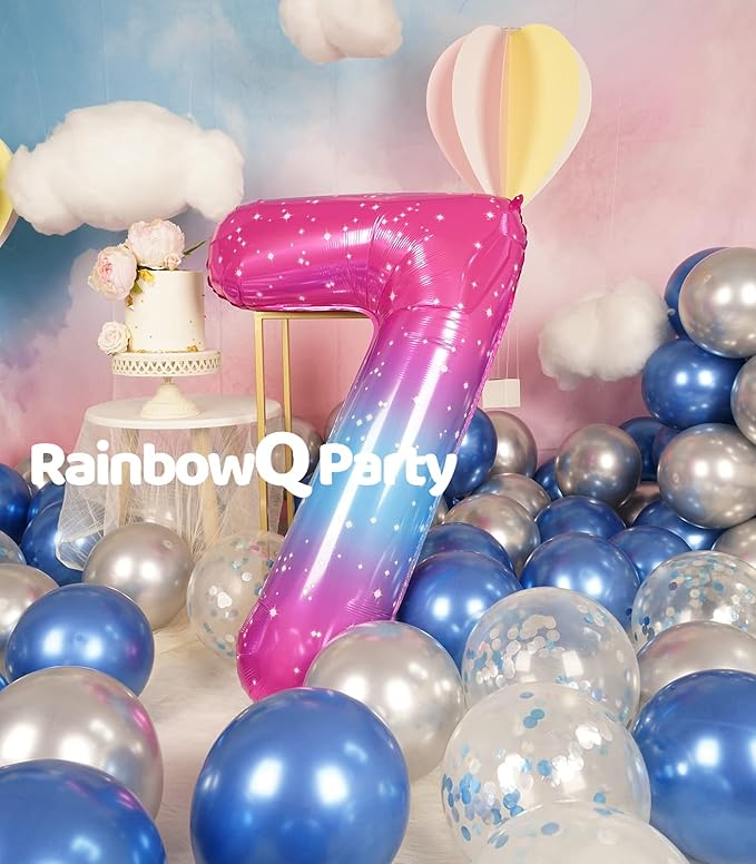 7 Balloon Number 40 Inch for Boy or Girl Big Starry 0-9 Foil Mylar Large 7 Number Balloon Happy 7th Birthday Party Anniversary Decorations Supplies