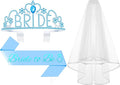 3Pcs Bride to Be Sash with Crown and Veil for Bachelorette Party Decorations，Bridal Shower Accessories for Gift, Favors