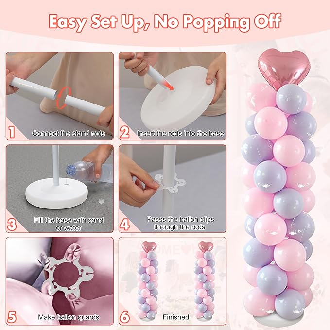 Balloon Column Stand Kit Set of 2, 56 Inch Height Adjustable Splicing Metal Balloon Stand Tower Pillar with Base,Reusable Balloon Arch Stand Holder Kits for Floor,Birthday,Wedding,Party Decoration