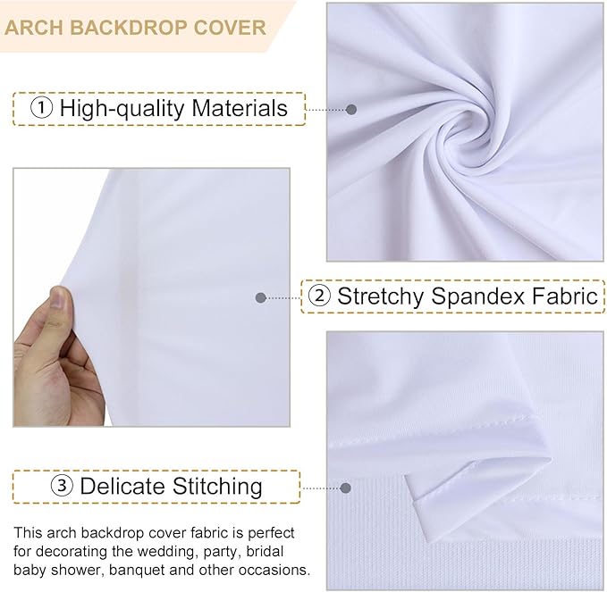 Wedding Arch Cover Set - 3 Sizes: 6FT, 6.6FT, 7.2FT - Double Sided Spandex Fitted Wedding Arch Stand Cover for Birthday Party, Bridal, Baby Shower