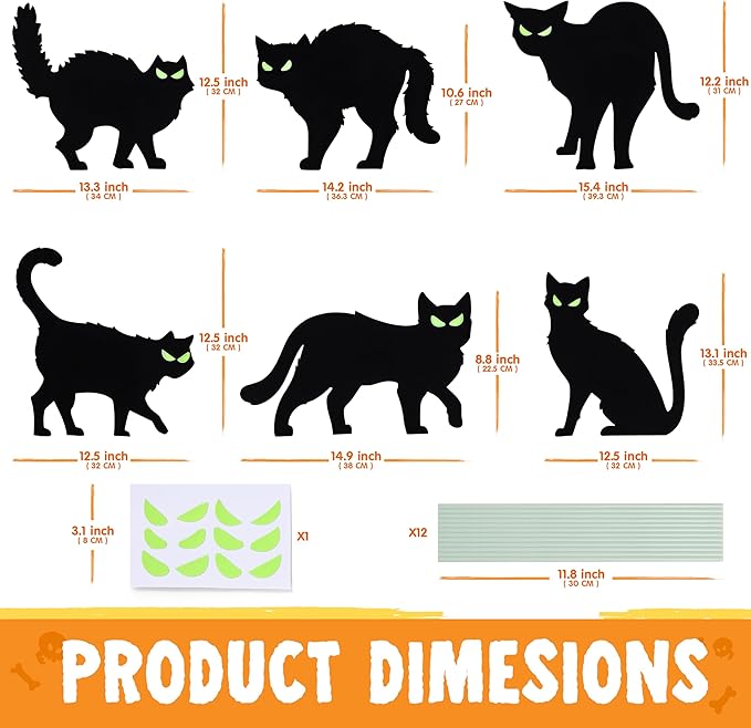 JOYIN 6 Pcs Halloween Yard Signs Decorations Outdoor, Halloween Black Cat Stakes with Glow in Dark Eyes, Scary Silhouette Decor for Pathway Graveyard Yard Garden Lawn Patio Party Supplies