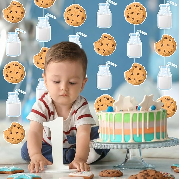 Xinnun Cookie Milk Party Decorations Chocolate Chip Cookie Milk Garlands Banners Cutouts Ribbon Streamers for Scout Street Theme Birthday Baby Shower Party Decorations Supplies