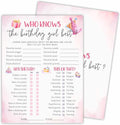 6"X8" Who Knows The Birthday Girl Best - Watercolor Pink Funny Double-Sided 3-in-1 Game Card Set For Birthday Party, Sleepover Party Activities & Supplies (20 Pcs)- A03