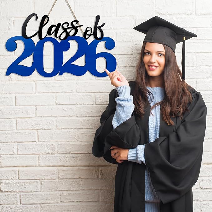 Class of 2026 Wooden Sign Blue Graduation Party Decorations 2026 Graduation Photo Booth Prop for Senior Gradua Party