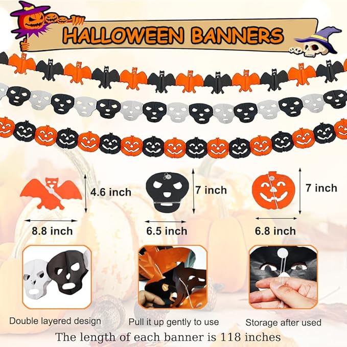 Halloween Party Decorations Set Including Happy Halloween Banner, Hanging Swirl, Pumpkin Skull Ghost Horror Banner Balloons for Indoor Decorations