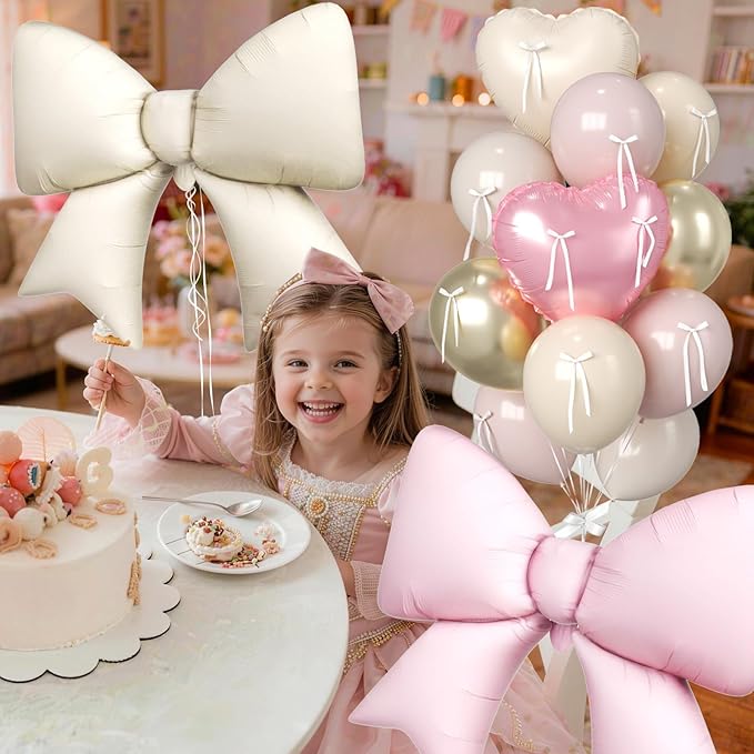 16Pcs Pink and Cream Heart Balloons, 38 Inch Bow Balloons, Dusty Pink Nude Champagne Gold Balloon and Bow Heart Shaped Foil Balloon for Birthday Wedding Bridal Baby Shower Valentines Day Decorations