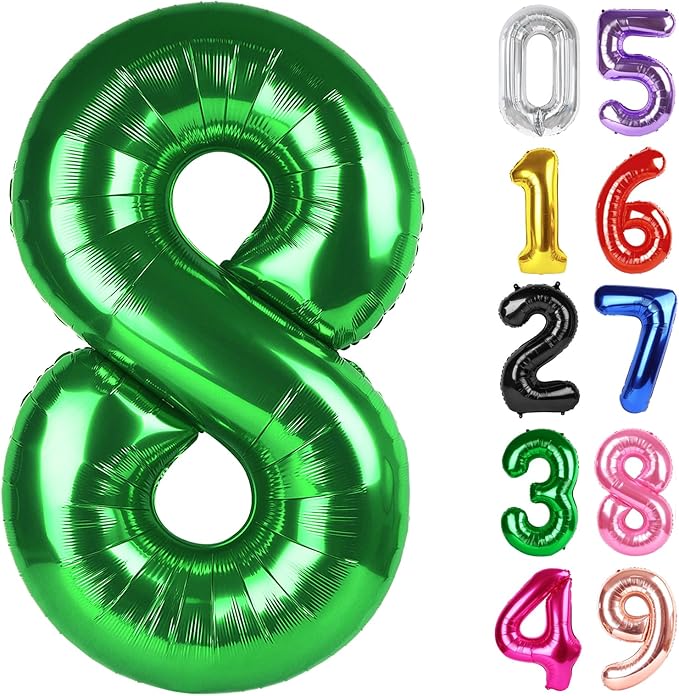 Dark Green Number 8 Balloon 40 Inch, 8th Birthday Party Decorations for Children, Giant 8 Foil Balloon for Party Supplies