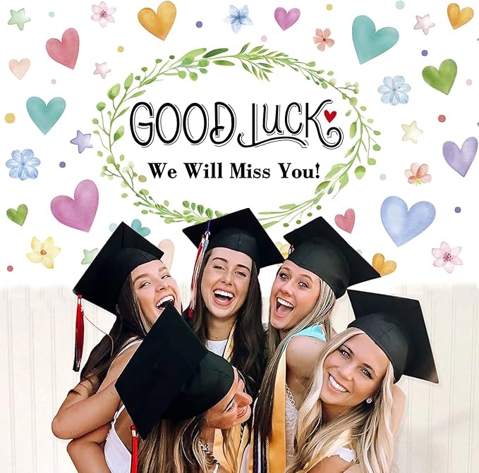Colorful Good Luck We Will Miss You Backdrop Banner Photography Background for Retirement Farewell Going Away Leaving Coworker Goodbye Graduation Theme Party Decoration Supplies 72.8 * 43.3in