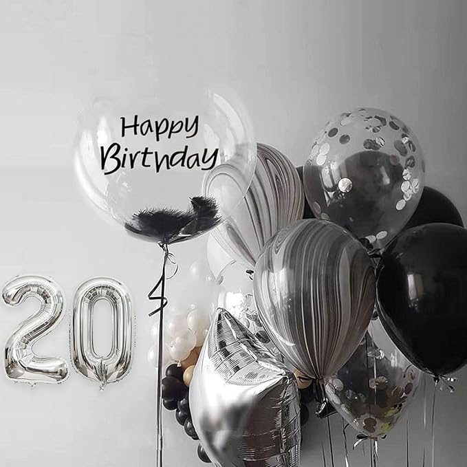 2 Set 20 Pcs Number Balloons 16 Inch Silver 0-9 Number Mylar Foil Balloons Silver Custom Digital Balloons for Birthday Party Engagement Graduations Anniversary Baby Shower Decor Party Supplies