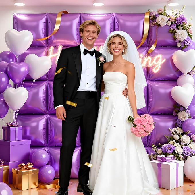 50Pcs Light Purple Square Foil Balloons Wall Backdrop, Double Sided Metallic Foil Balloons Tunnel Arch Garland Kit for Photo Booth Birthday Wedding Halloween Christmas Party Decorations