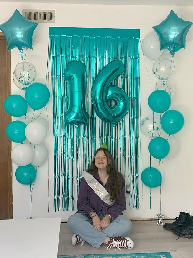 40 Inch Teal Blue Mylar Foil Number 6 Birthday Balloon, Digital Balloons for 6 16 Boy Girl Party Decorations Supplies, Teal Blue Big Helium Balloon Numbers for 26 36 46 60 Men Women Anniversary