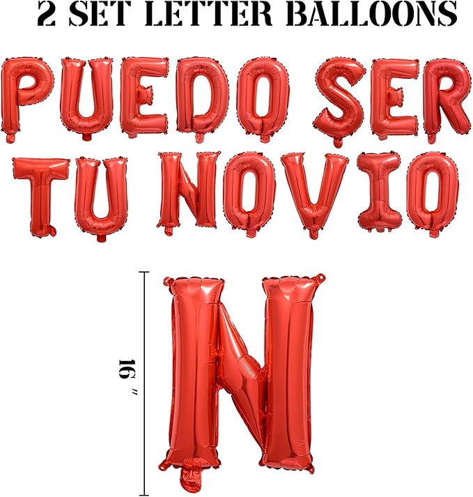 2 Set 30Pcs Red PUEDO SER TU NOVIO Letter Balloons 16in Balloon Foil Letter Decorations Party Decor Red Letter Balloons PUEDO SER TU NOVIO Party Supplies