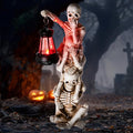 Halloween Skeleton Decor Triple Skeleton Halloween Decorations with Solar Red LED Lantern Outdoor Skeletons Figure for Yard Patio Lawn Garden