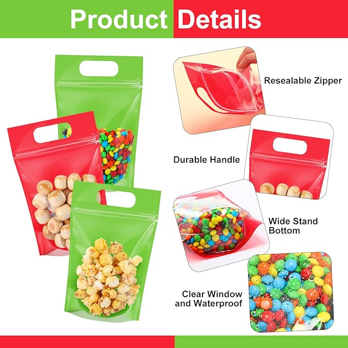 120 Pcs Plastic Gift Bag Bulk Resealable Party Goodie Bag with Clear Window Color Favor Pouch with Handle for Home Birthday Wedding Party Candy Gift Wrap Supplies(Mixed,5.5 x 8.7 Inch)