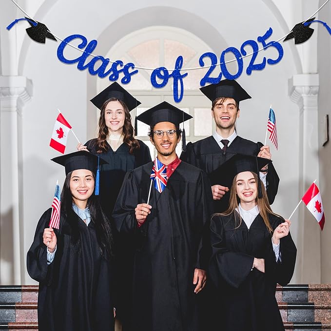 Class of 2025 Banner, 2025 Graduation Party Decorations, Congrats Grad 2025 Bunting Sign, We are So Proud of You Banner, Congrats Grad Party Supply (Blue)