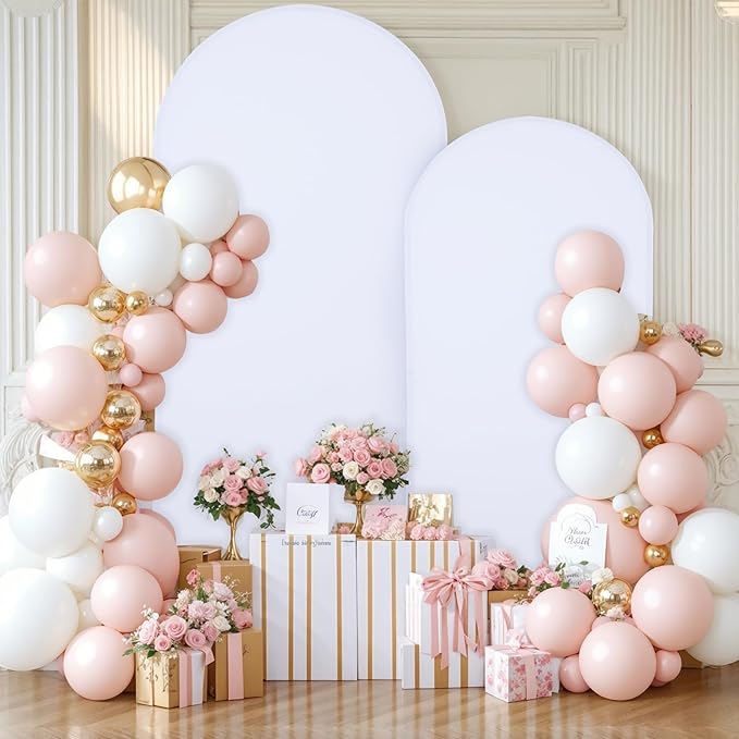 White Arch Backdrop Covers - 7.2FT, 6FT Spandex Fitted Wedding Arch Stand Covers Round Top Chiara Stretchy Arch Backdrop Cover for Valentines Wedding Birthday Party Decoration