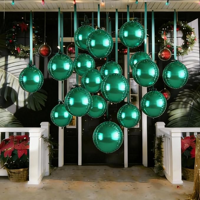 Biapian 12Pcs Emerald Green Round Balloons Foil, 22" 18" 15" 10" 4D Sphere Shaped Ball Balloon, Large Metallic Green Balloons for Wedding Prom Jungle Baby Shower Birthday Party Decorations Backdrop