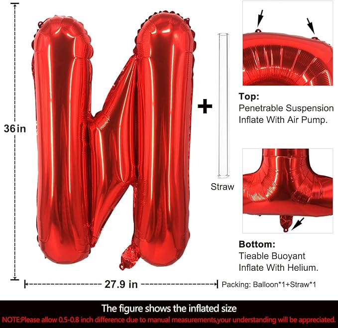 Lovoir 40 Inch Large Red Letter N Balloons Big Size Jumbo Mylar Foil Helium Balloon for Birthday Party Celebration Decorations Alphabet Red N