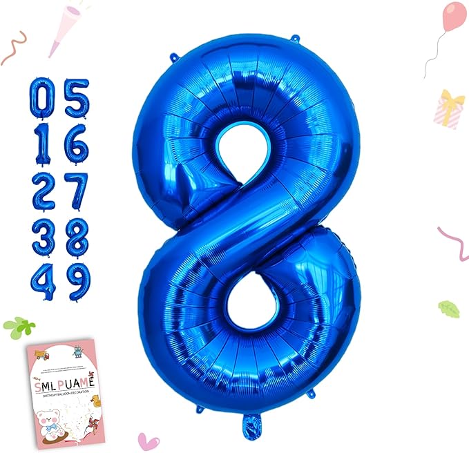 Smlpuame 40 Inch Navy Blue 8 Balloon for 8th Birthday Party, Blue Eight Number Balloon 18 28 Birthday Decorations for Boys Girls Men Women, Helium Giant Foil Number 8 Balloon