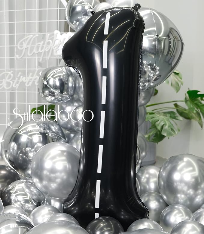 Race Car 40Inch Black 1 Balloon Number Large Helium Race Track 0-9 Giant Digital 1st Foil Mylar Big Party Number Balloons for Boy Birthday Car Theme Party Anniversary Graduation Decorations