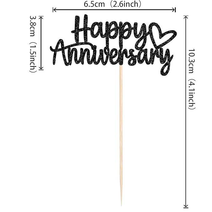 24 PCS Happy Anniversary Cupcake Toppers Glitter Wedding Anniversary Cupcake Picks Decorations for Wedding Anniversary Birthday Party Supplies Black