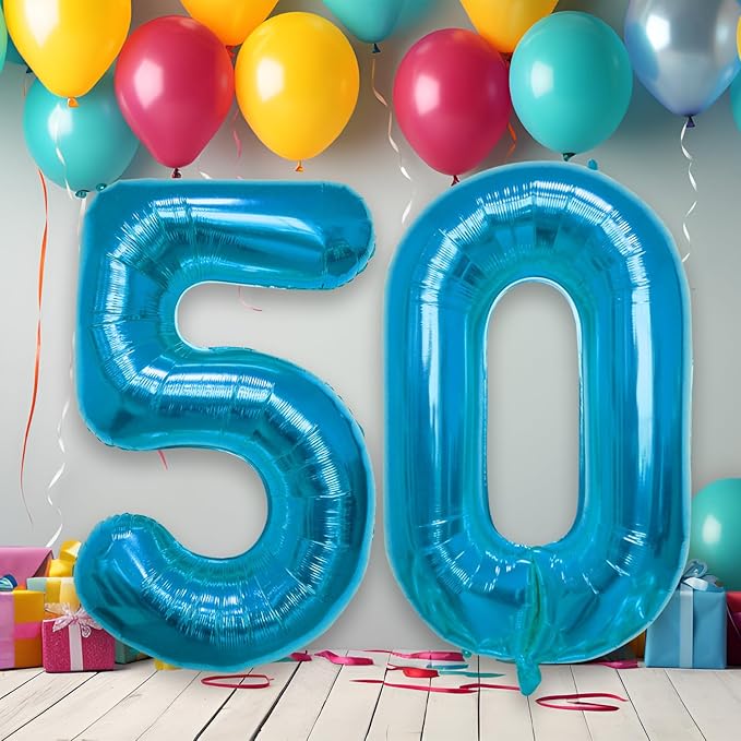 40 Inch Large Blue Number Celebration and Decoration Balloon for Birthday Parties, Graduations, Anniversaries, Weddings, Photo Shoots, Special Events - Helium Foil Mylar (Blue Number 50)