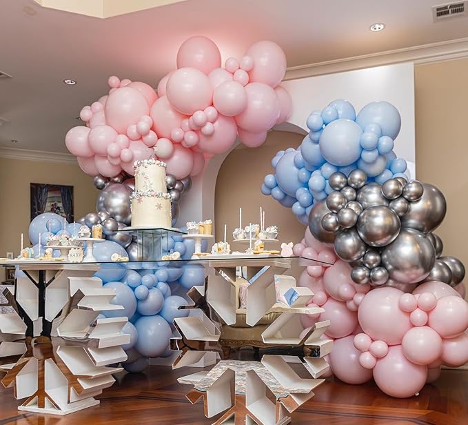140Pcs Gender Reveal Balloon Garland Arch Kit - Pink and Blue Balloons Silver Latex Balloon for Boy or Girl Gender Reveal Decorations Birthday Party Baby Shower Celebration Anniversary (No Box)