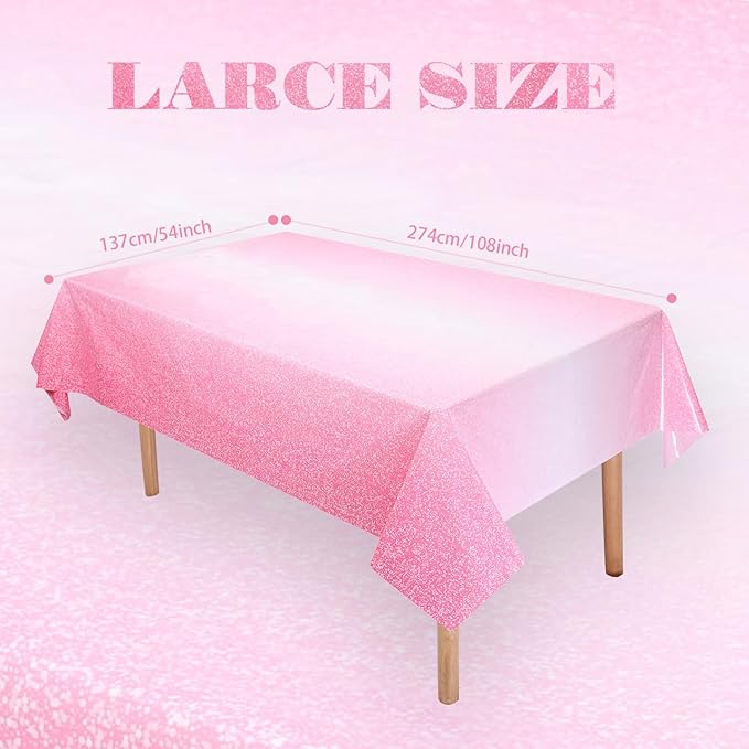 Kesfey 3 Packs Ombre Pink Tablecloth 54 x 108 Inch Gradient Pastel Pink Table Cloths Rectangle Disposable Plastic Light Pink Sprinkle Glitter Table Covers for Birthday Baby Shower Party Decorations
