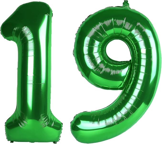 40 Inch Green Number 19 Digital Balloon,Jumbo Mylar Foil Helium Balloon for 19 Balloons for Birthday Party,Wedding Anniversary Party Decorations