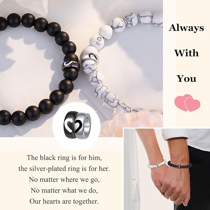 UNGENT THEM Matching Couple Ring Bracelets for Boyfriend Girlfriend Husband Wife Valentines Anniversary Birthday Engagement Gifts