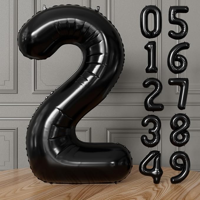 Black Number 2 Balloons – 40 Inch Giant Foil Number Balloon, Black Number Balloon for Men Women Boys Girls Birthday Graduation Anniversary Party Decorations
