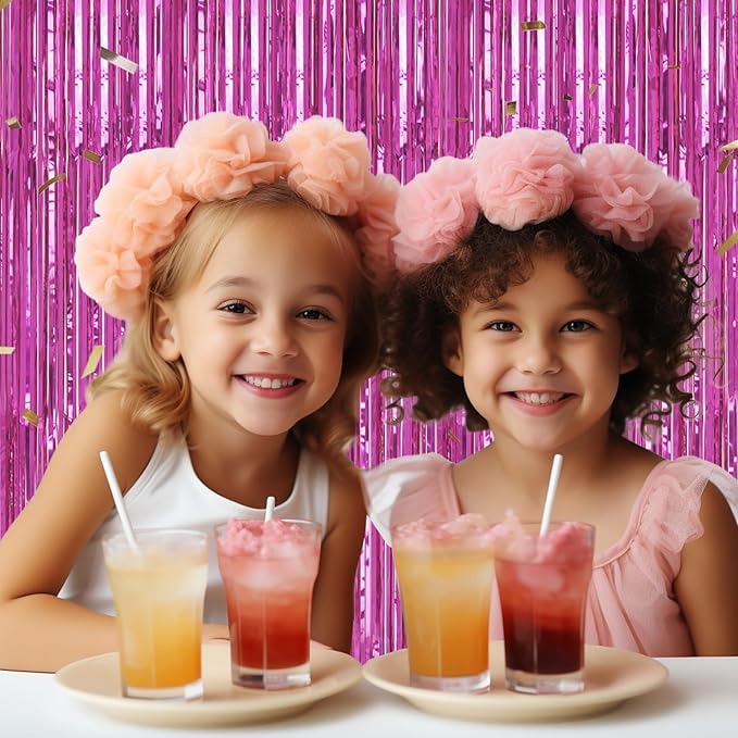 2 Pack Foil Fringe Backdrop - Hot Pink Shiny Tinsel Curtains for Party Decoration/Photo Booth Props - 3.3x6.6 FT Metallic Foil Backdrop for Birthday, Wedding, Graduation, Christmas.