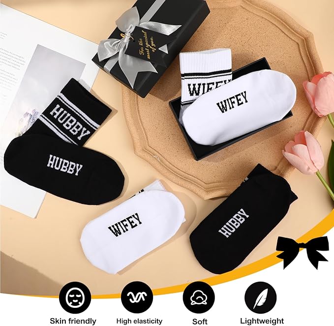 Bride Socks for Wedding Day 2 Pairs - Bridal Groom Socks Bride to Be Something Blue Cotton Ankle Sock with Gift Box