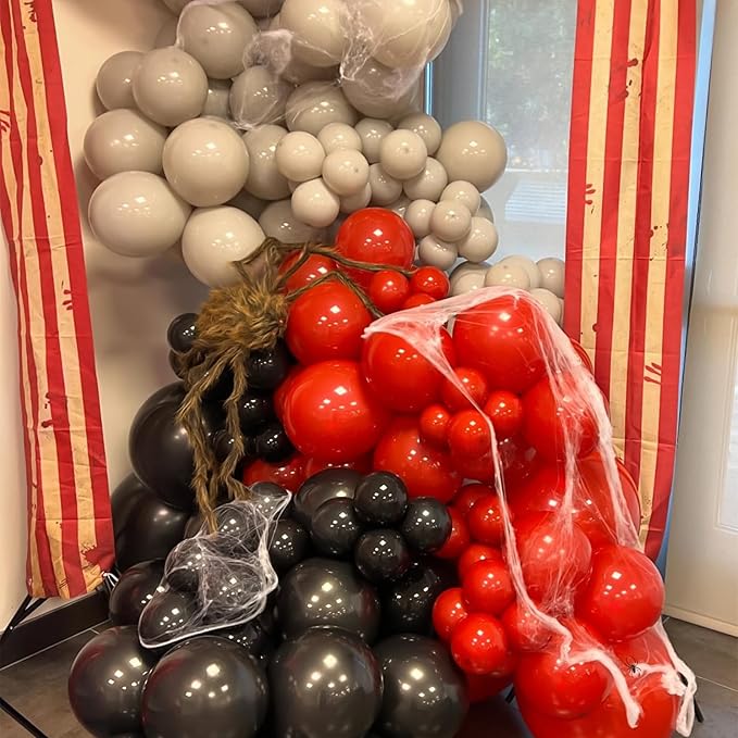 Scary Halloween Balloon Arch Garland Kit, Black Red and Apricot Horror Party Balloons with 3D Spider Decor, Clear Balloon with Blood for Halloween Spooky Zombie Horror Themed Birthday Decorations